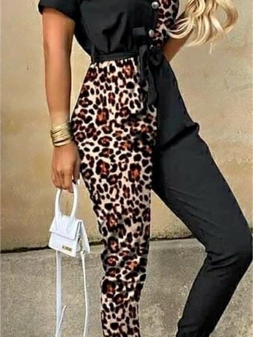 Women's Animal Print Color Block Jumpsuit